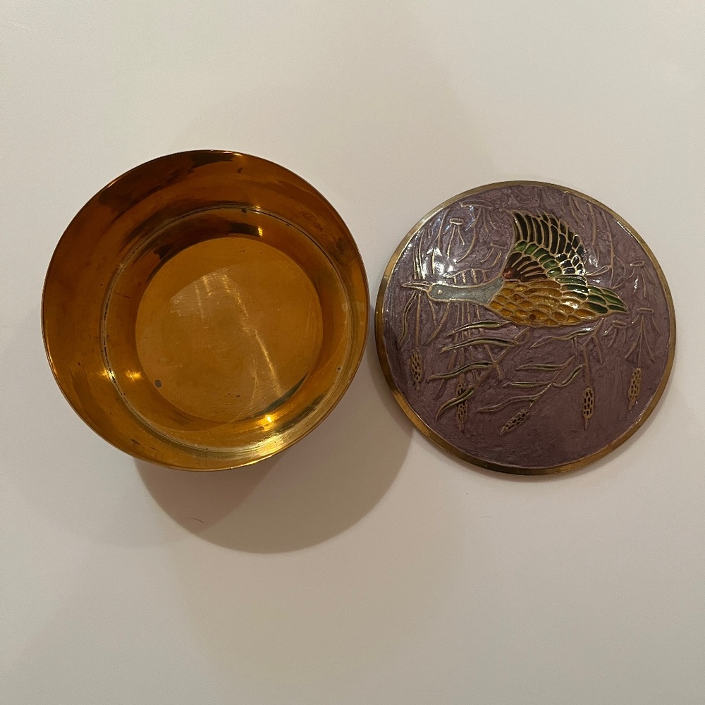 Vintage Penco Brass and Enamel Trinket Keepsake Box-Bird Design - Picture 3 of 8